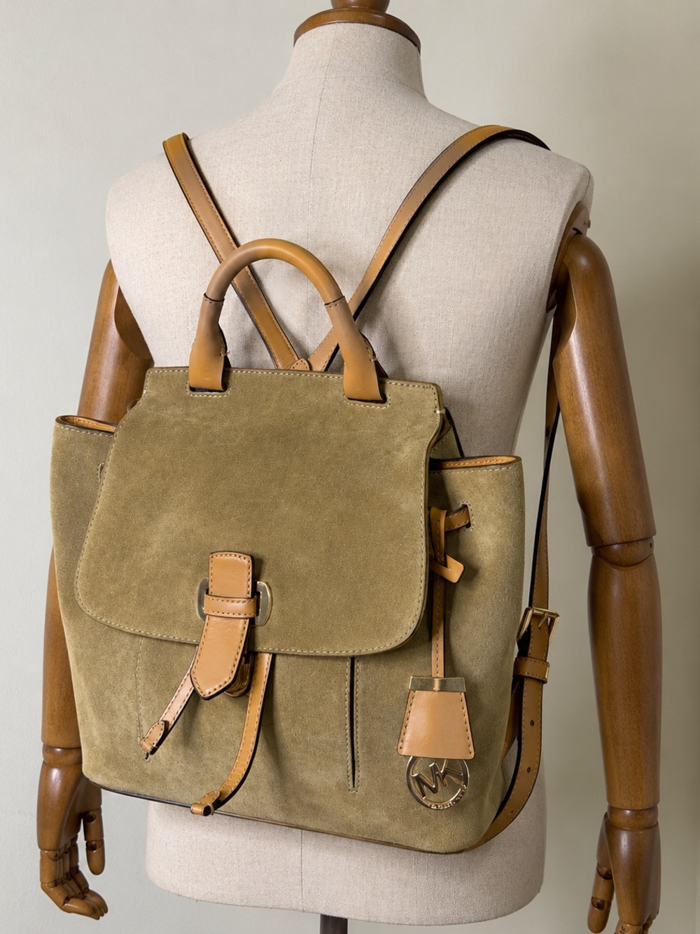 Michael Kors Tan Suede Backpack Tote with Wristlet